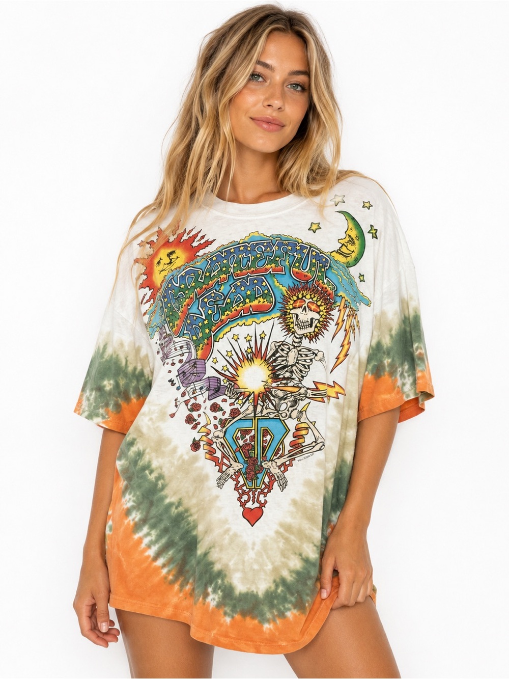Liquid Blue Grateful Dead 92 Summer Tour Tie Dye Skeleton Double Sided Tee S/M
